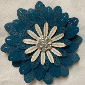 Grace Adele Teal and white leather flower clip